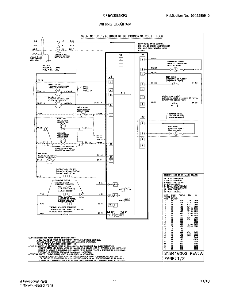 WIRING DIAGRAM Diagram and Parts List for CPEW3085KF2  Frigidaire Wall Oven