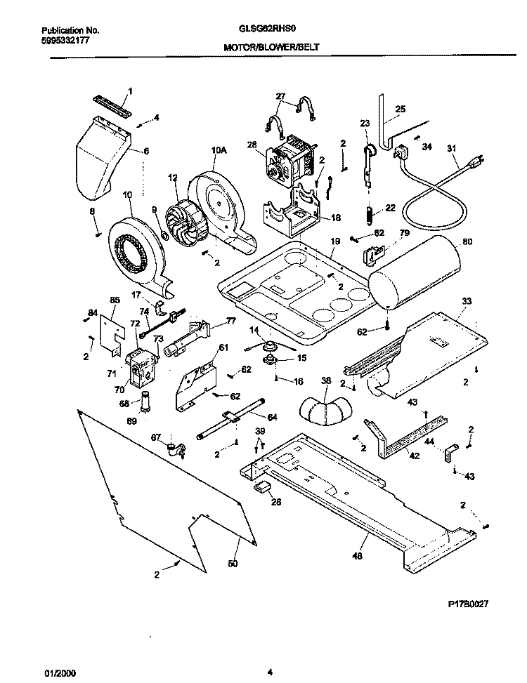 P17B0027 DRY MTR, BELT Diagram and Parts List for GLSG62RHS0  Gibson Washer Dryer Combo