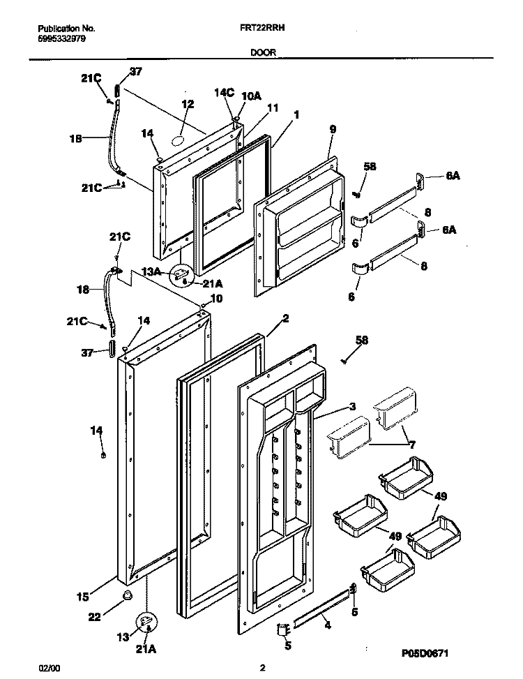 DOORS Diagram and Parts List for FRT22RRHB2  Frigidaire Refrigerator