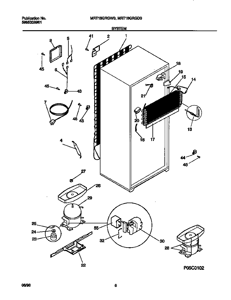 SYSTEM Diagram and Parts List for MRT18GRGW0  Frigidaire Refrigerator