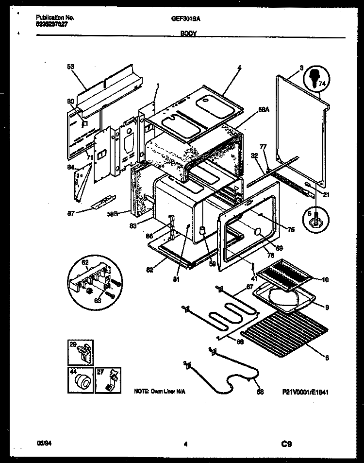 BODY Diagram and Parts List for GEF301SADA  Gibson Range