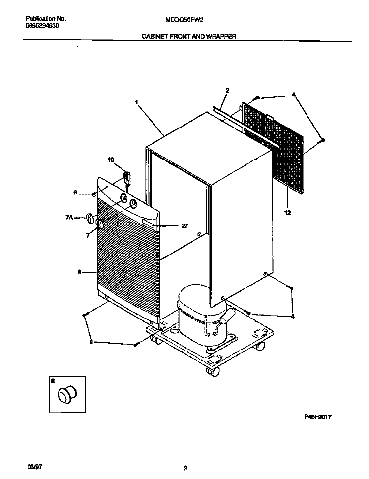 CABINET FRONT AND WRAPPER Diagram and Parts List for MDDQ50FW2  Frigidaire Dehumidifier