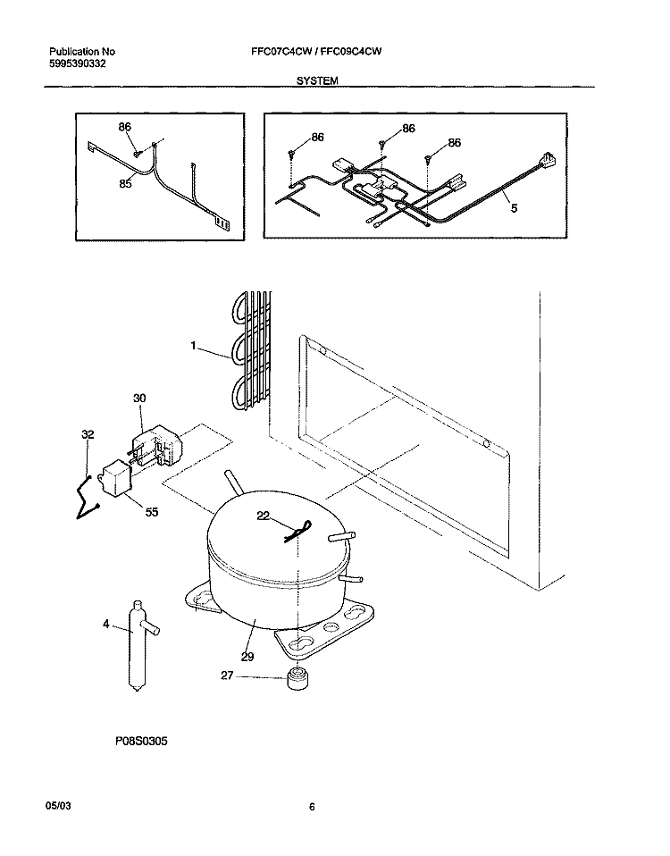 SYSTEM Diagram and Parts List for FFC07C4CW0  Frigidaire Freezer