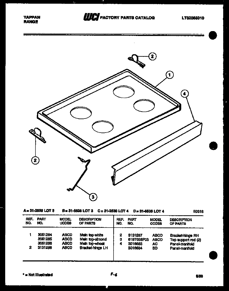 COOKTOP PARTS Diagram and Parts List for 31-2538-23-03  Tappan Range
