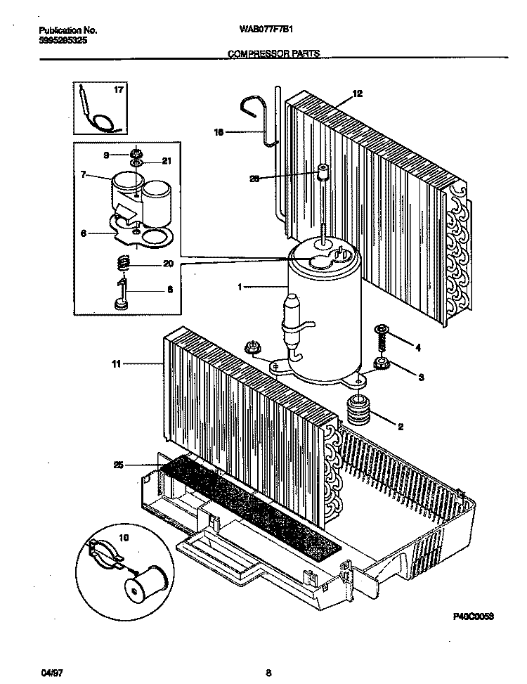 COMPRESSOR PARTS Diagram and Parts List for WAB077F7B1  Frigidaire Air Conditioner