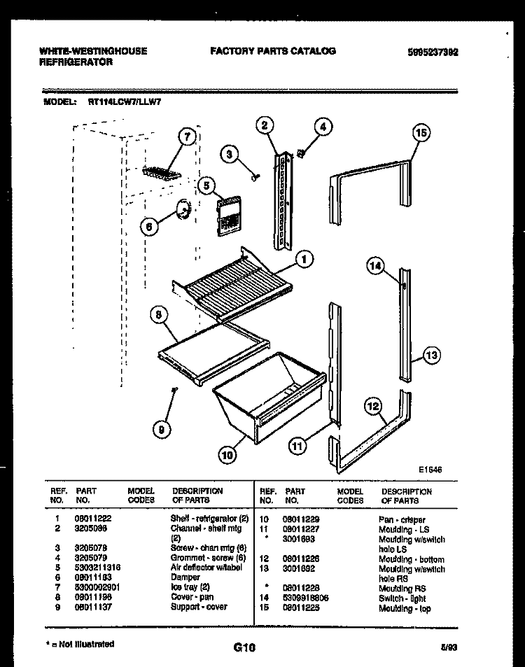 SHELVES AND SUPPORTS Diagram and Parts List for RT114LCW7  Frigidaire Refrigerator
