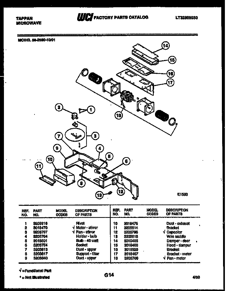 POWER CONTROL Diagram and Parts List for 56-2899-10-01  Tappan Microwave