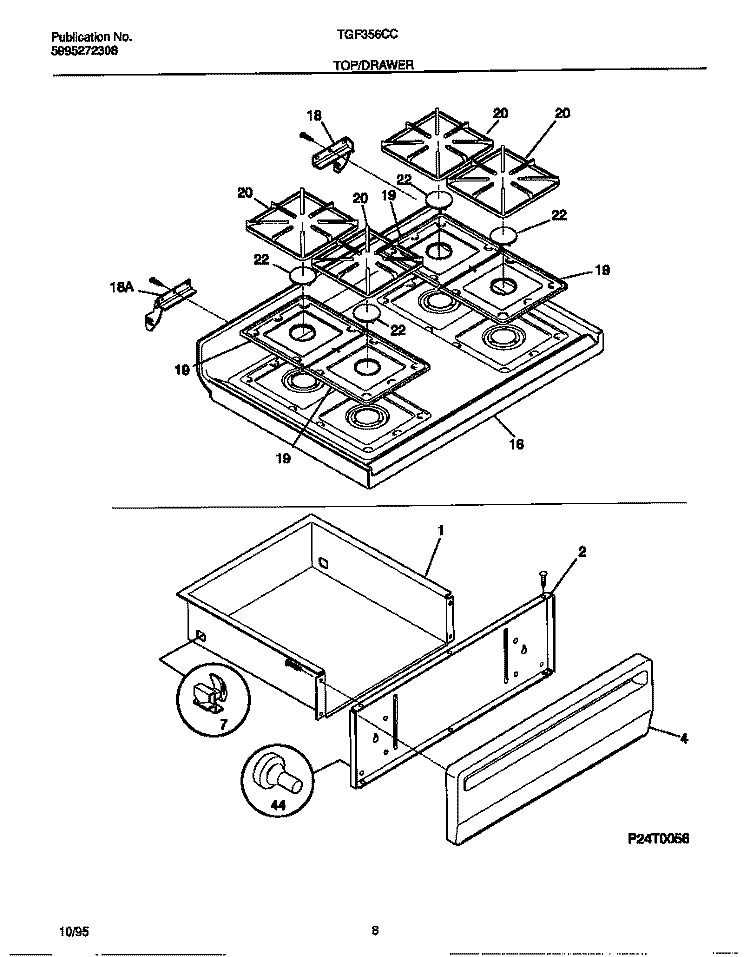 TOP / DRAWER Diagram and Parts List for TGF356CCSA  Tappan Range