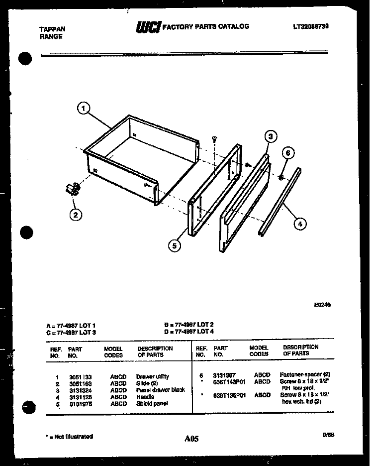 DRAWER PARTS Diagram and Parts List for 77-4987-00-03  Tappan Microwave Oven Combo