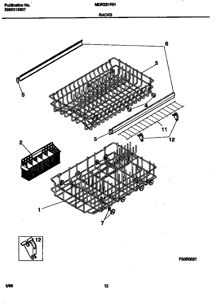 RACK Diagram and Parts List for MDR251RHR0  Frigidaire Dishwasher