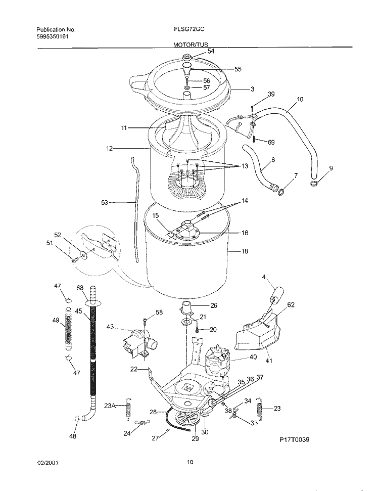 WSHR MTR, HOSE Diagram and Parts List for FLSG72GCTA  Frigidaire Washer Dryer Combo
