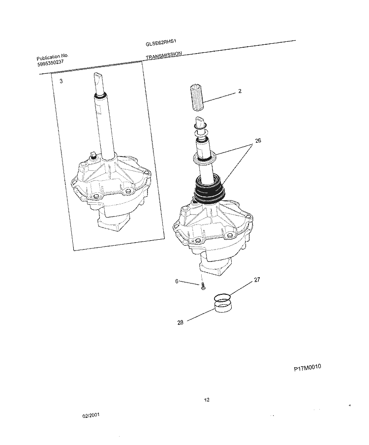 TRANSMISSION Diagram and Parts List for GLSE62RHS1  Gibson Washer Dryer Combo