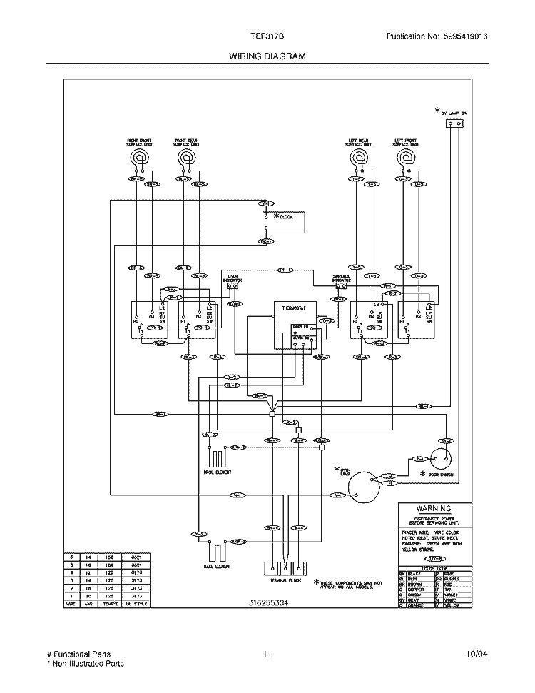 WIRING DIAGRAM Diagram and Parts List for TEF317BUD  Tappan Range