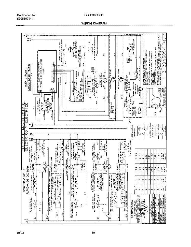 WIRING DIAGRAM Diagram and Parts List for GLED388CSB  Frigidaire Range