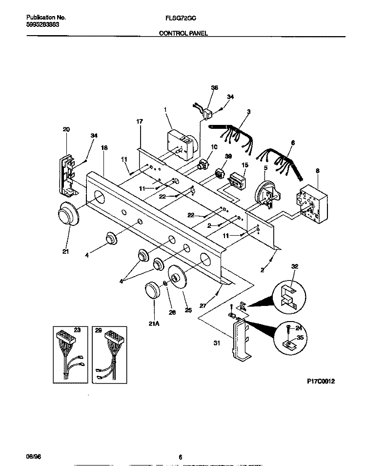 CONTROL PANEL Diagram and Parts List for FLSG72GCS3  Frigidaire Washer Dryer Combo
