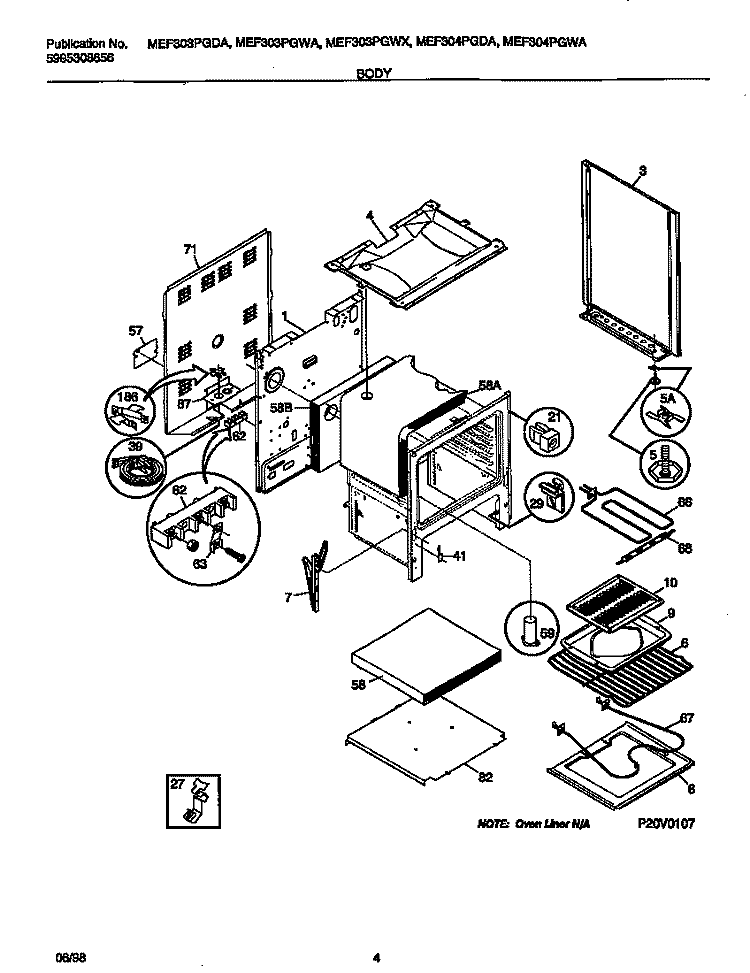 BODY Diagram and Parts List for MEF303PGWA  Uni Range