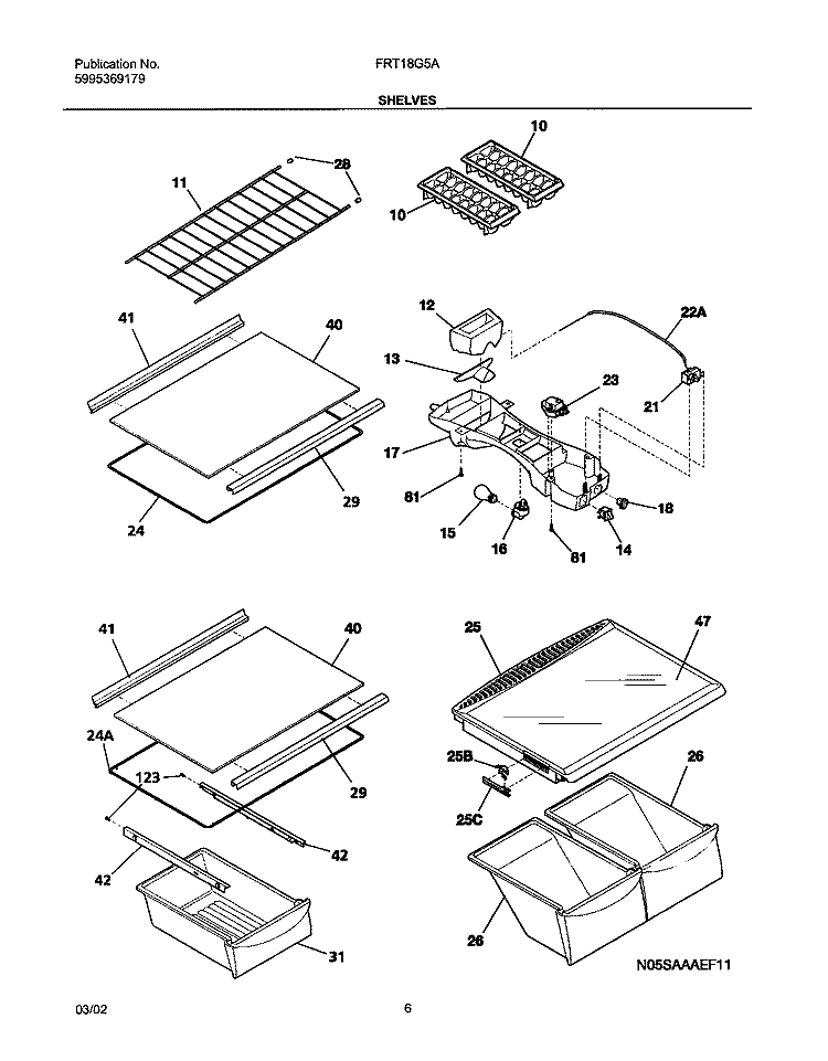 SHELVES Diagram and Parts List for FRT18G5AW2  Frigidaire Refrigerator