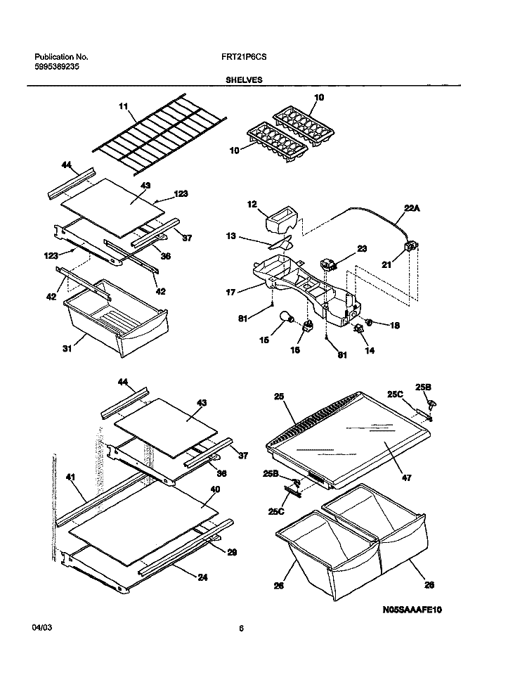 SHELVES Diagram and Parts List for FRT21P6CSB0  Frigidaire Refrigerator