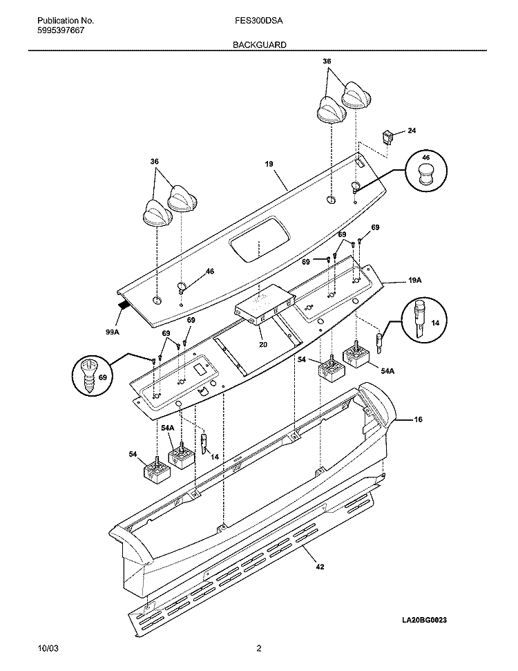 BACKGUARD Diagram and Parts List for FES300DSA  Frigidaire Range