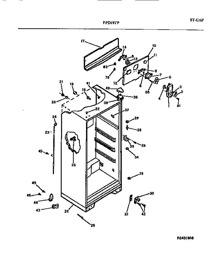 CABINET W / FAN ASSEMBLY Diagram and Parts List for FPD19TPL0  Frigidaire Refrigerator