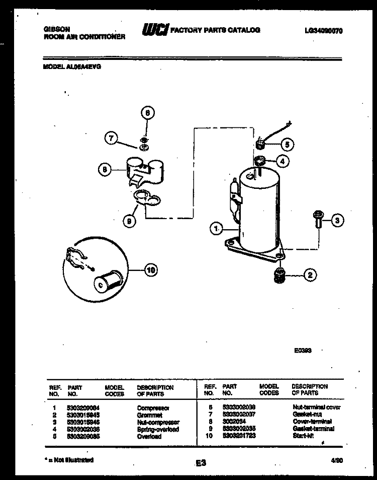COMPRESSOR PARTS Diagram and Parts List for AL05A4EVG  Gibson Air Conditioner