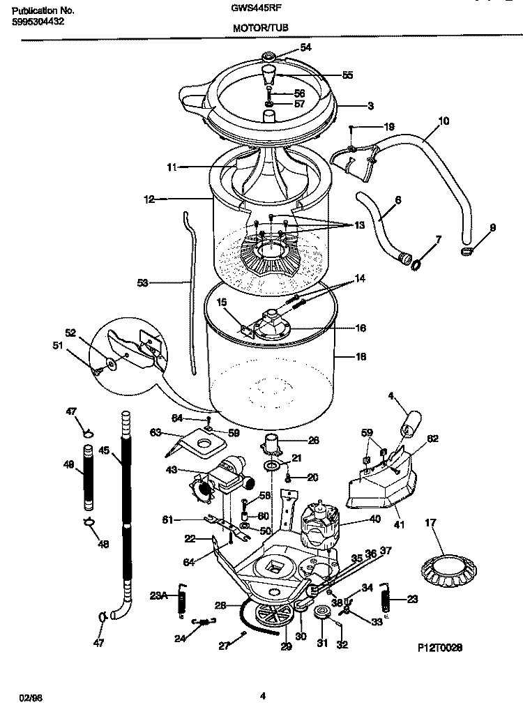 MOTOR / TUB Diagram and Parts List for GWS445RFS0  Gibson Washer