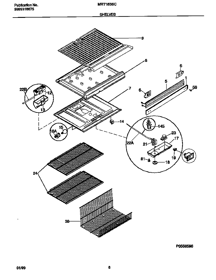 SHELVES Diagram and Parts List for MRT18BSCW5  Frigidaire Refrigerator