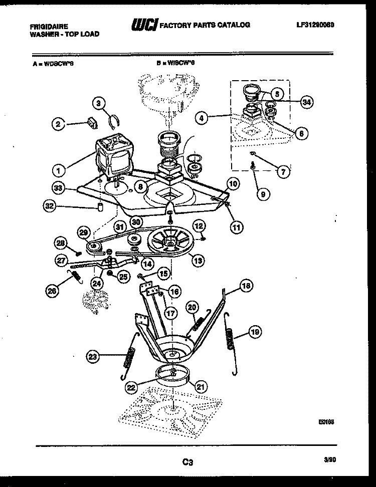 MOTOR AND IDLER ARM CLUTCH Diagram and Parts List for WISCL6  Frigidaire Washer