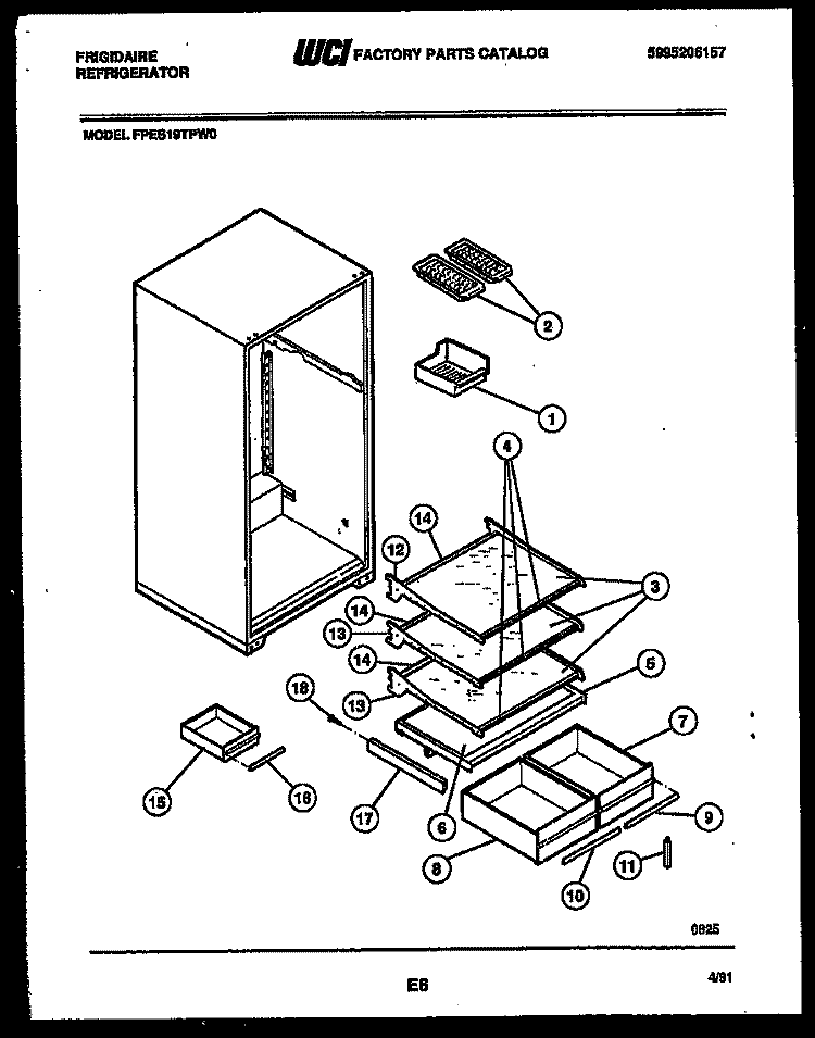 SHELVES AND SUPPORTS Diagram and Parts List for FPES19TPW0  Frigidaire Refrigerator