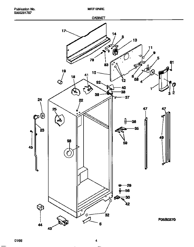 CABINET Diagram and Parts List for MRT18NRED1  Frigidaire Refrigerator