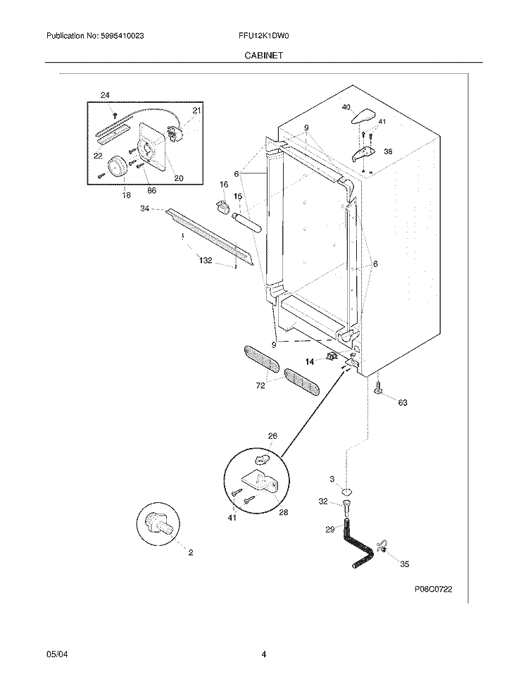 CABINET Diagram and Parts List for FFU12K1DW0  Frigidaire Freezer