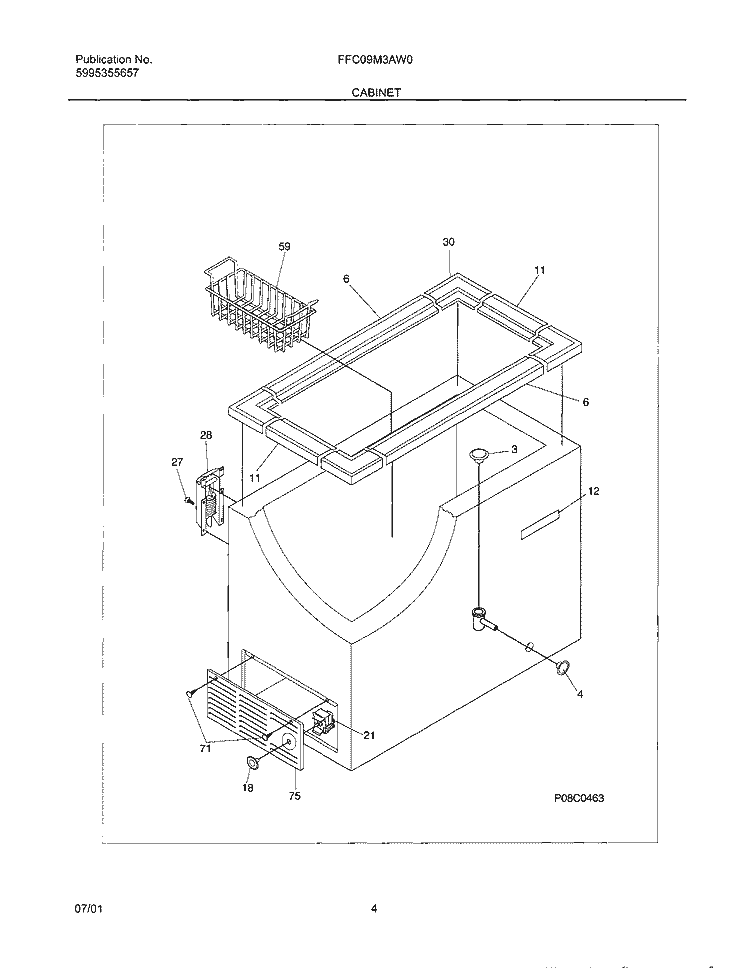 CABINET Diagram and Parts List for FFC09M3AW0  Frigidaire Freezer