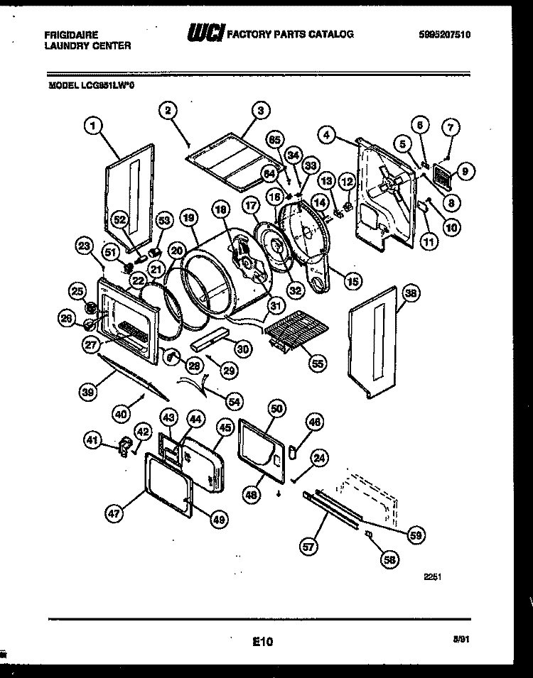 CABINET AND COMPONENT PARTS Diagram and Parts List for LCG851LL0  Frigidaire Washer Dryer Combo