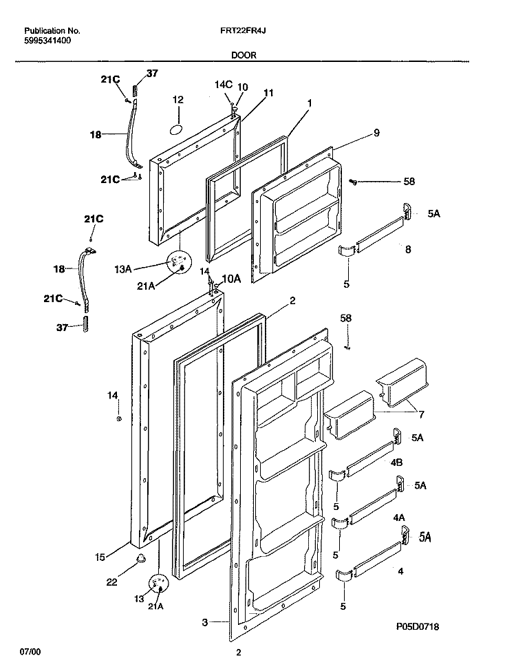 DOOR Diagram and Parts List for FRT22FR4JW0  Frigidaire Refrigerator