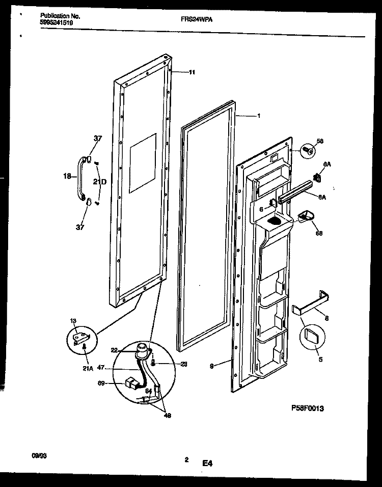 FREEZER DOOR PARTS Diagram and Parts List for FRS24WPAW0  Frigidaire Refrigerator