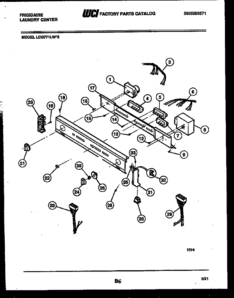 CONSOLE AND CONTROL PARTS Diagram and Parts List for LCG771LL3  Frigidaire Washer Dryer Combo