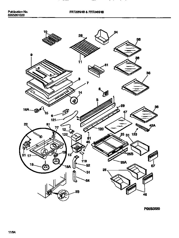 SHELVES, CONTROLS, DIVIDER, MULLION Diagram and Parts List for FRT24NHBW2  Frigidaire Refrigerator