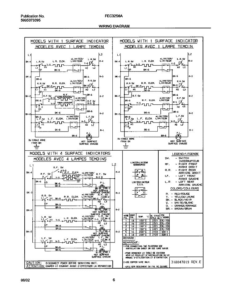 WIRING DIAGRAM Diagram and Parts List for FEC32S6ABC  Frigidaire Cooktop