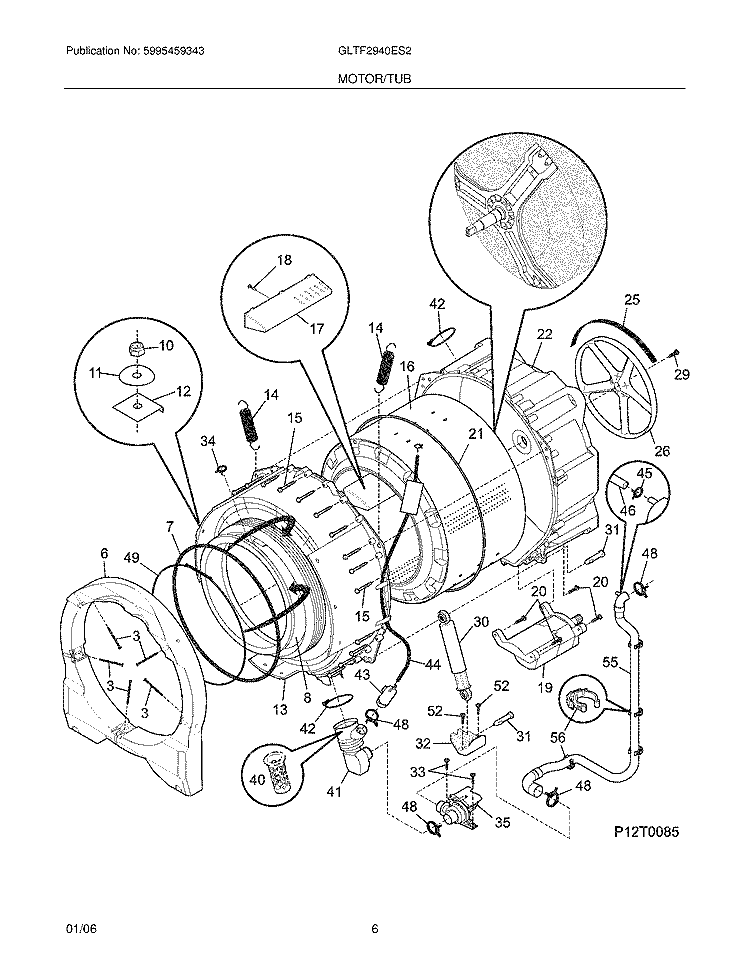 MOTOR / TUB Diagram and Parts List for GLTF2940ES2  Frigidaire Washer
