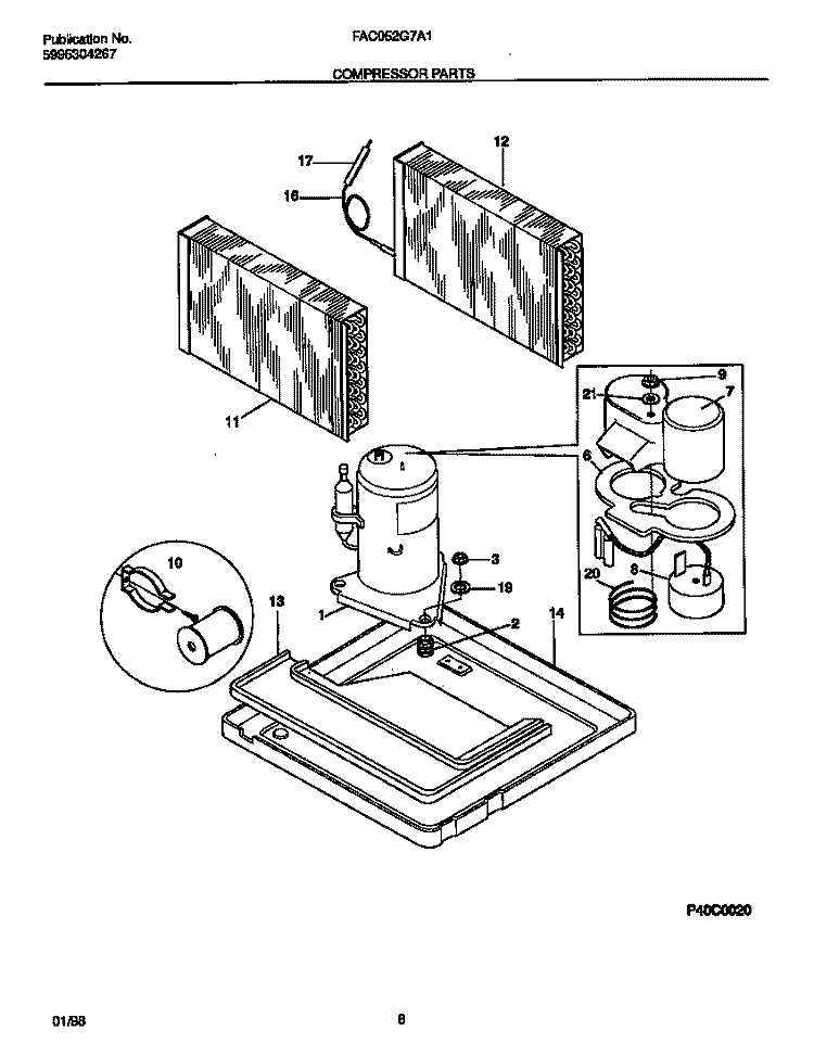COMPRESSOR PARTS Diagram and Parts List for FAC052G7A1  Frigidaire Air Conditioner