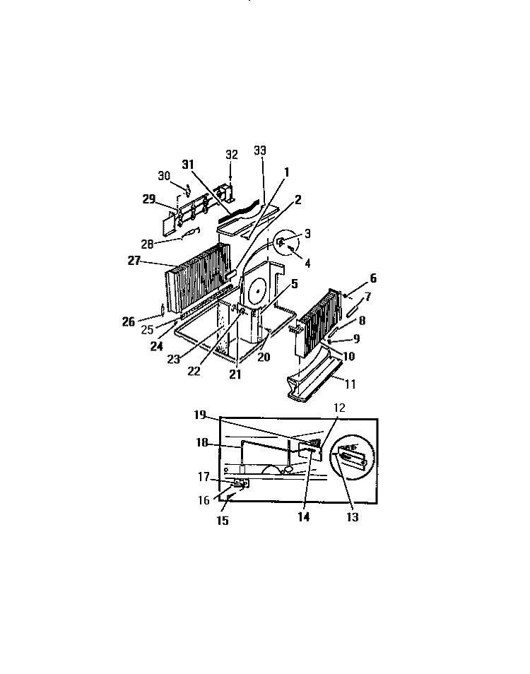 EVAPORATOR, CONDENSER (`AAA` CABINE Diagram and Parts List for A13MUD2  Frigidaire Air Conditioner