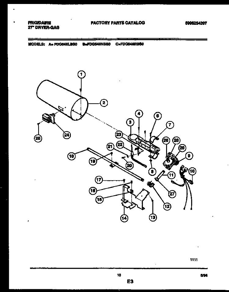 BURNER, IGNITER AND VALVE Diagram and Parts List for FDG546LBT0  Frigidaire Dryer