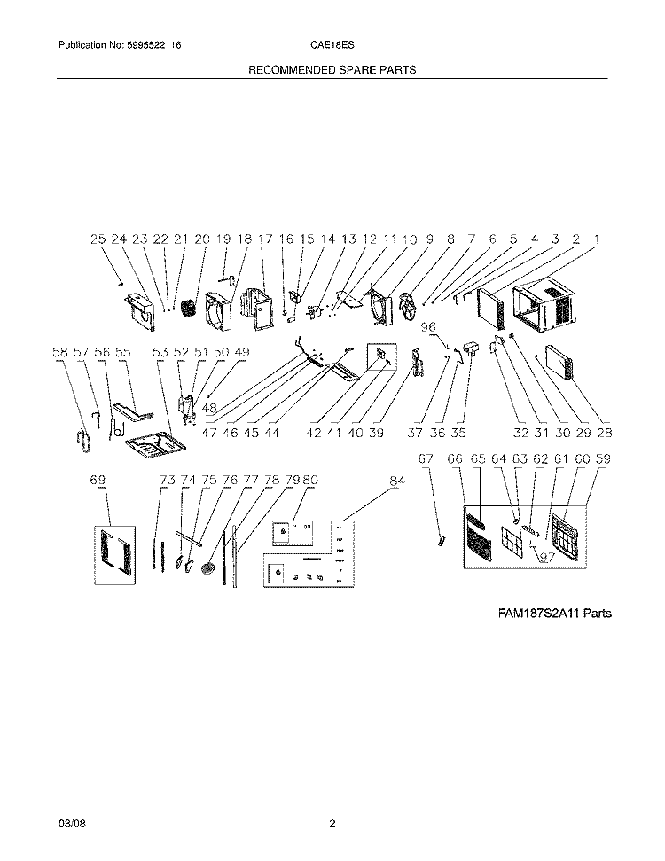 RECOMMENDED SPARE PARTS Diagram and Parts List for CAE18ESR12  Crosley Air Conditioner