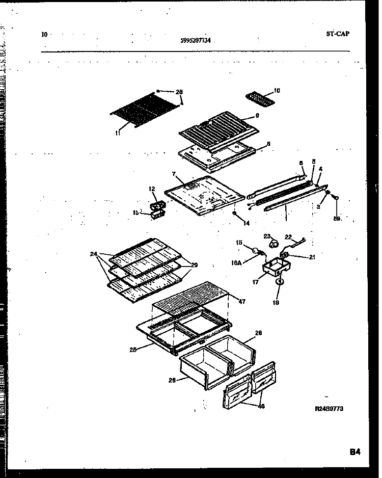 SHELVES AND SUPPORTS Diagram and Parts List for PRT173MCD1  Frigidaire Refrigerator
