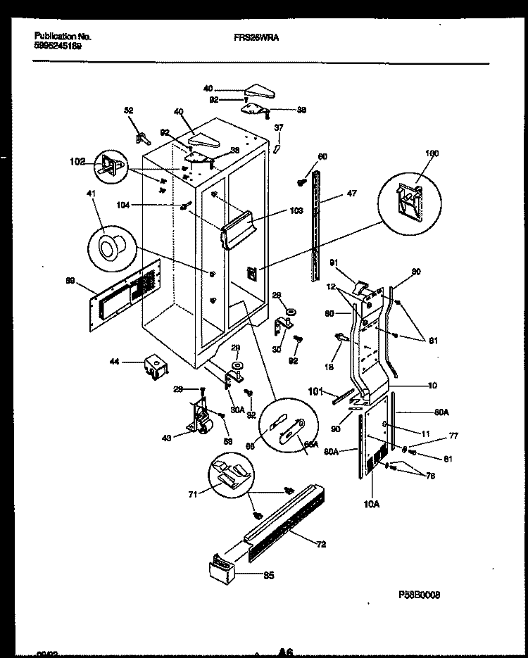 CABINET PARTS Diagram and Parts List for FRS26WRAW0  Frigidaire Refrigerator