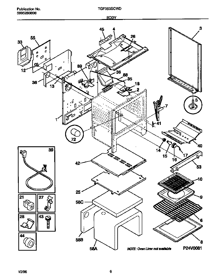 BODY Diagram and Parts List for TGF350SCWD  Tappan Range