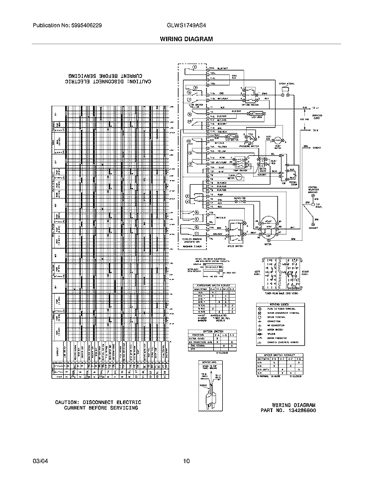 WIRING DIAGRAM Diagram and Parts List for GLWS1749AS4  Frigidaire Washer