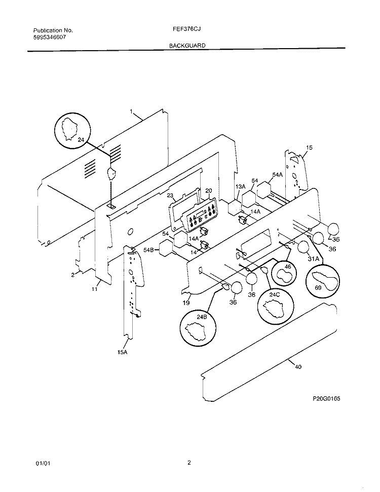 BACKGUARD Diagram and Parts List for FEF376CJSB  Frigidaire Range