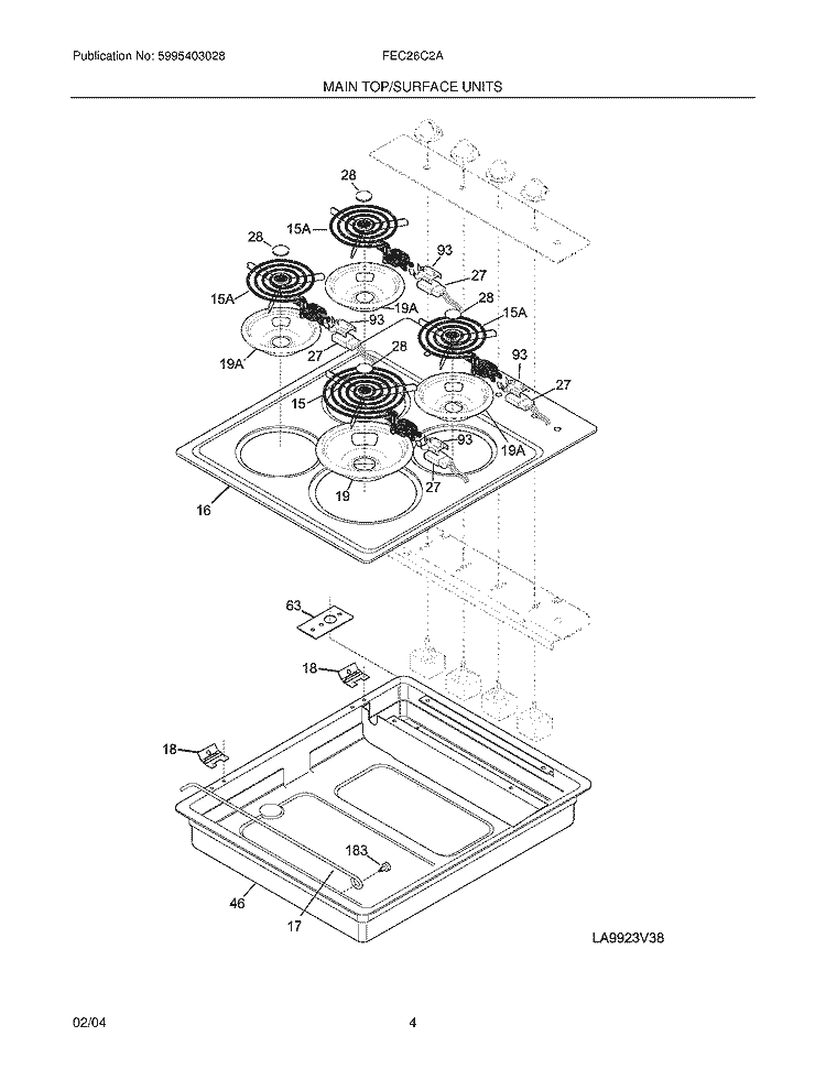 MAINTOP Diagram and Parts List for FEC26C2AQD  Frigidaire Cooktop