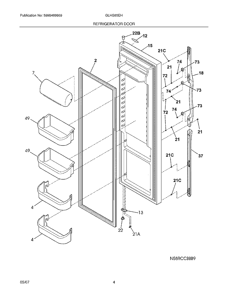 REFRIGERATOR DOOR Diagram and Parts List for GLHS65EHQ1  Frigidaire Refrigerator